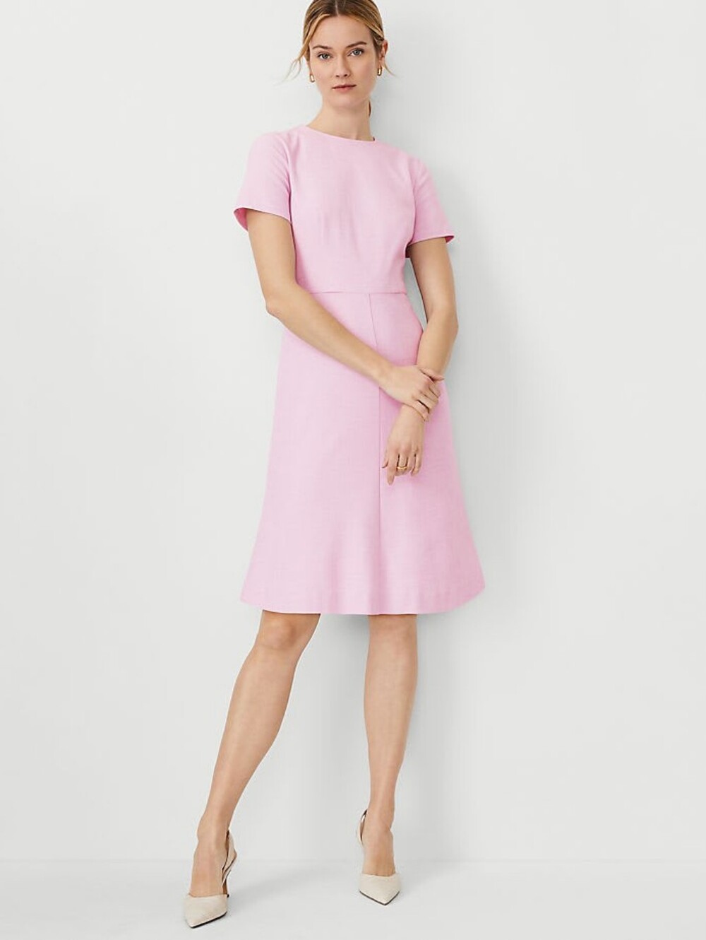Ann Taylor Pink Short-Sleeve A-Line Dress